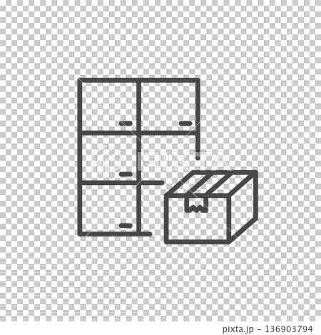非対面受取の宅配ボックス（集合住宅のロッカー）のベクターアイコン（線画・モノクロ） 136903794