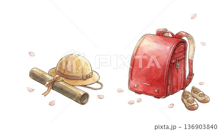 卒園証書とランドセルの対比 136903840