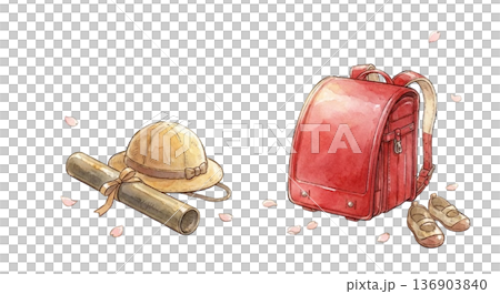 卒園証書とランドセルの対比 136903840