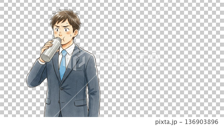 緊張して水筒のお茶を飲んでいる 136903896