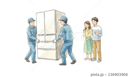 新しい家電(洗濯機や冷蔵庫)が搬入される瞬間 新しい家電(洗濯機や冷蔵庫)が搬入される瞬間 136903908
