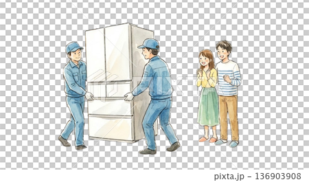 新しい家電(洗濯機や冷蔵庫)が搬入される瞬間 新しい家電(洗濯機や冷蔵庫)が搬入される瞬間 136903908