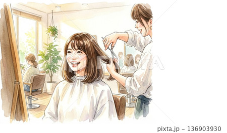 美容院で髪を切っている（イメチェン） 136903930