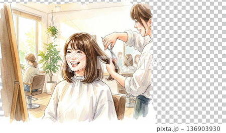 美容院で髪を切っている（イメチェン） 136903930