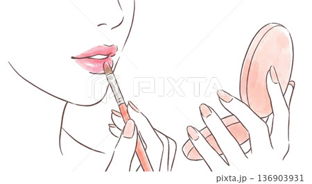 新しい化粧品（春色リップ）を塗っている口元 136903931