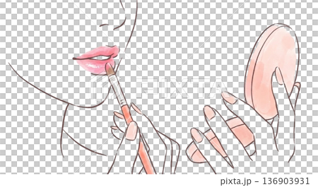 新しい化粧品（春色リップ）を塗っている口元 136903931