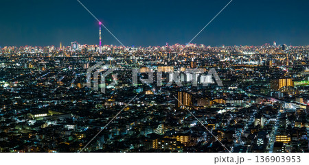 空撮「東京都」ドローンで江戸川上空から東京夜景を撮影 136903953