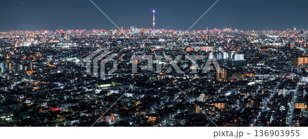 空撮「東京都」ドローンで江戸川上空から東京夜景を撮影 空撮「東京都」ドローンで江戸川上空から東京夜景を撮影 136903955