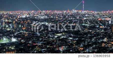 空撮「東京都」ドローンで江戸川上空から東京夜景を撮影 空撮「東京都」ドローンで江戸川上空から東京夜景を撮影 136903958