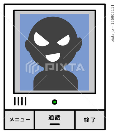 住宅のインターホンに映る怪しいセールスや不審者のイラスト 136905111