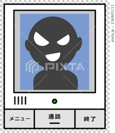 住宅のインターホンに映る怪しいセールスや不審者のイラスト 136905111
