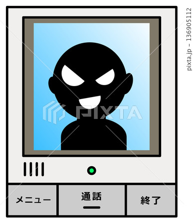 住宅のインターホンに映る怪しいセールスや不審者のイラスト 136905112