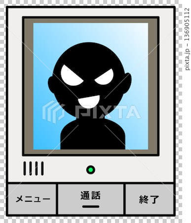 住宅のインターホンに映る怪しいセールスや不審者のイラスト 136905112