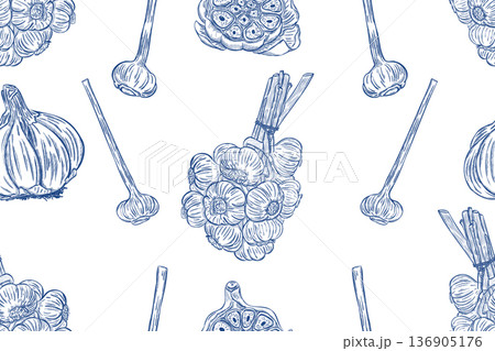 Garlic seamless pattern with botanical bulbs and vintage engraving illustration Garlic seamless pattern with botanical bulbs and vintage engraving illustration 136905176