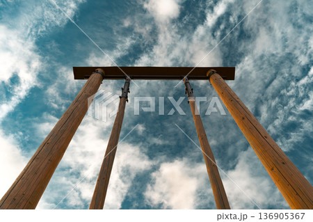 Wooden Poles Against Dramatic Sky 136905367