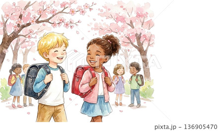 外国籍の子供がランドセルを背負っている 136905470