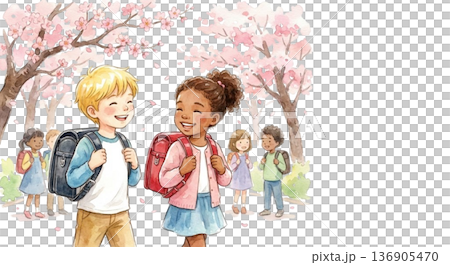 外国籍の子供がランドセルを背負っている 136905470