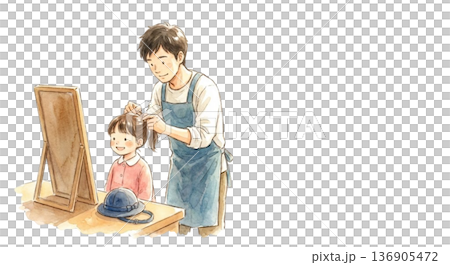 一位單親爸爸幫助孩子做好準備 一位單親爸爸幫助孩子做好準備 136905472