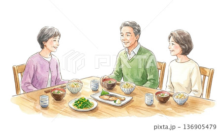 夫婦二人（子供独立後）の静かな春の食卓 136905479