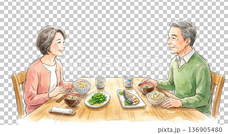 A quiet spring dinner for a couple (after their children have left home) 136905480