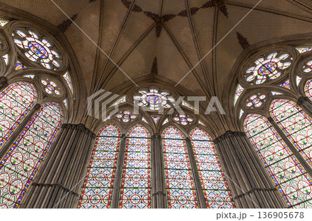 Stained glass windows in the chapter house of Salisbury Cathedral, UK Stained glass windows in the chapter house of Salisbury Cathedral, UK 136905678