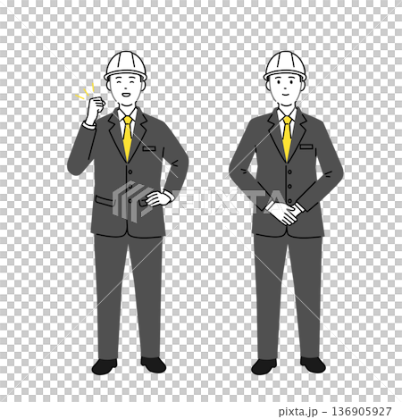 一套身穿西裝、頭戴安全帽的男性建築工人全身插畫 1 一套身穿西裝、頭戴安全帽的男性建築工人全身插畫 1 136905927
