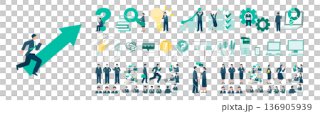 Pose set of male and female businessmen challenging DX promotion Concept illustration of digital transformation and business reform 136905939