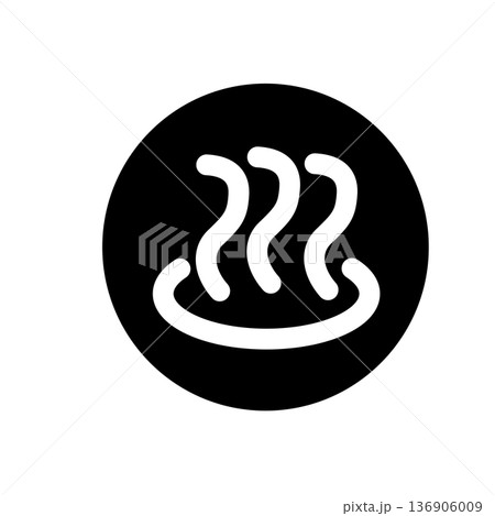 温泉マーク シンプル アイコン セット 黒線 和風 湯気 記号 136906009
