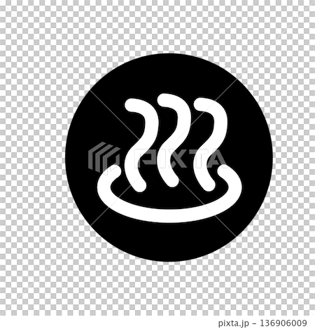 温泉マーク シンプル アイコン セット 黒線 和風 湯気 記号 136906009