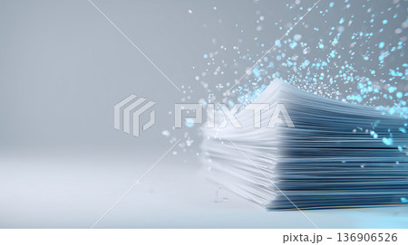 ペーパーレス化・DX推進コンセプト – 紙書類がデジタルデータへ変換されるビジネスイメージ ペーパーレス化・DX推進コンセプト – 紙書類がデジタルデータへ変換されるビジネスイメージ 136906526