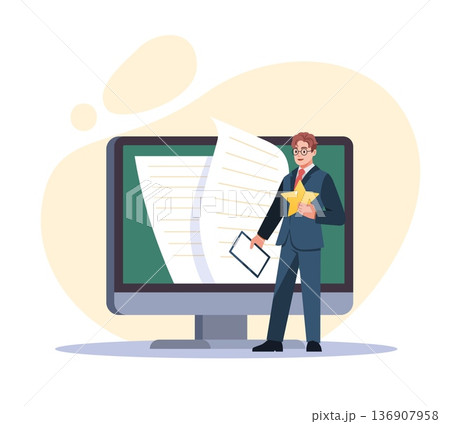 Article editing. Internet blogging evaluation, content management, error correction, quality assessment, digital documentation, customer feedback or review, cartoon isolated vector concept Article editing. Internet blogging evaluation, content management, error correction, quality assessment, digital documentation, customer feedback or review, cartoon isolated vector concept 136907958