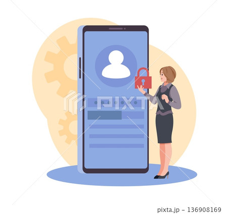 Login to personal use page. User login website page digital interface, woman logs into account on smartphone, cybersecurity privacy control, vector cartoon isolated authentication concept 136908169