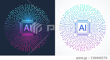 Modern handmade vector icon, sign, logo circuit line style in the Artificial intelligence concept. Set AI processor icon flat design. Motherboard digital chip AI. Modern handmade vector icon, sign, logo circuit line style in the Artificial intelligence concept. Set AI processor icon flat design. Motherboard digital chip AI. 136908578