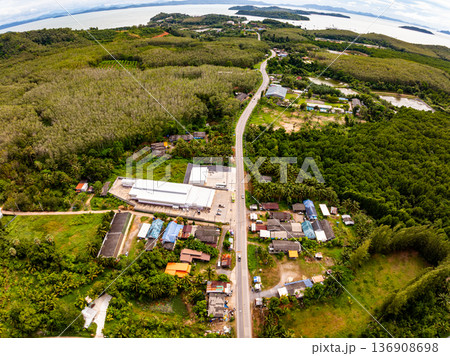 Aerial view of land nature building background Aerial view of land nature building background 136908698