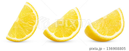 Yellow lemon slice set. Citrus fruit slices isolated on white background. Full depth of field. 136908805