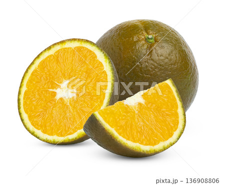 Sweet chocolate navel orange fruit and cut in a slice isolated. Whole chocolate orange and half with slice. Sweet chocolate navel orange fruit and cut in a slice isolated. Whole chocolate orange and half with slice. 136908806