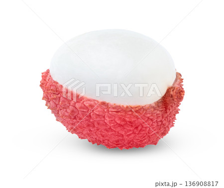 Peeled half of fresh pink lychee isolated with clipping path. Peeled half of fresh pink lychee isolated with clipping path. 136908817
