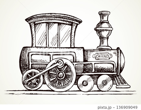Old toy locomotive. Vector drawing Old toy locomotive. Vector drawing 136909049