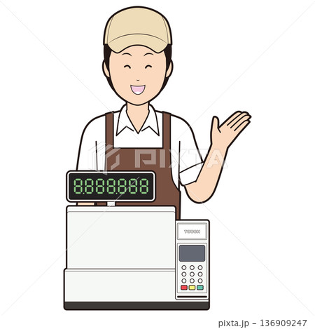 レジスターと男性カフェ店員⑧ レジスターと男性カフェ店員⑧ 136909247