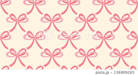 Delicate seamless pattern of pink bows on beige background Delicate seamless pattern of pink bows on beige background 136909265