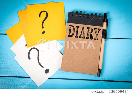 Diary Writing Concept With Question Notes And Planning Cards On Desk 136909484