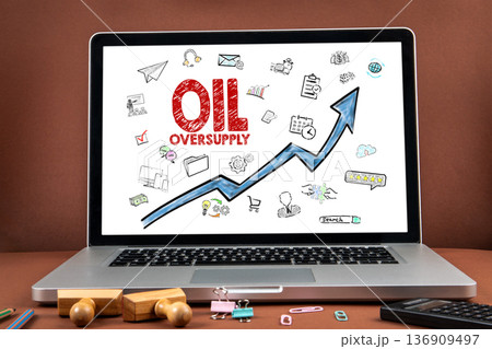 OIL OVERSUPPLY Market Trend Concept Shown On Laptop Screen 136909497