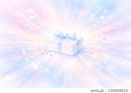 ホワイトデーシリーズ：放射状グラデの夢かわギフト背景 136909628