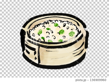 日式毛筆畫風格的蒸籠 136909960