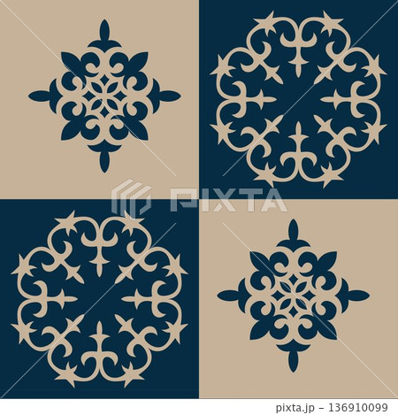 Vintage seamless pattern with arabesques. Seamless pattern. Turkic ornament. Stylized nomadic ornaments. Islam, Arabic, ottoman motif. For ceramic, textile, print design, embroidery, sandblaster. 136910099