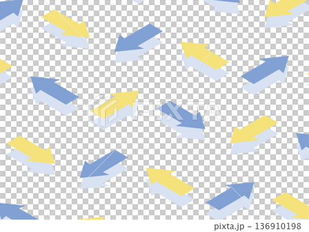 [Transparent background] Isometric design of yellow and blue arrows pointing in various directions 136910198