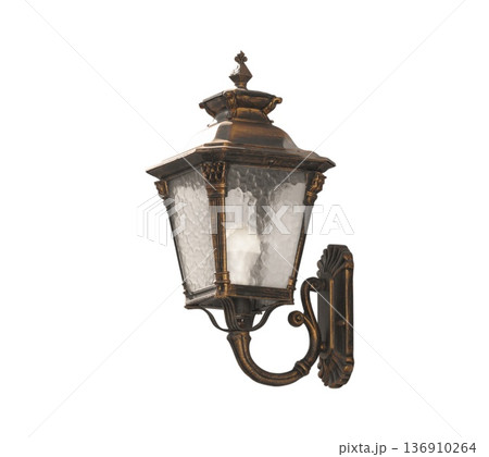 Vintage outdoor wall lantern with bronze finish and textured glass, classic exterior lighting fixture 136910264