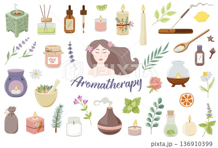 Collection of  aromatherapy, wellness and relax items 136910399