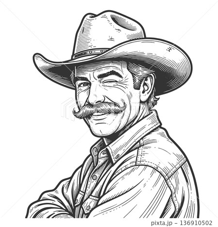 cowboy with moustache sketch vector illustration cowboy with moustache sketch vector illustration 136910502