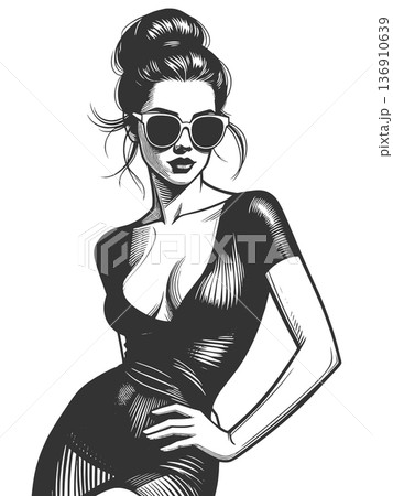 Stylish woman in sunglasses fashion sketch vector Stylish woman in sunglasses fashion sketch vector 136910639